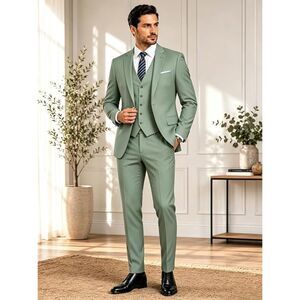 NWT Wangyue Mens Suit 3 Piece Slim Fit Mint Pastel Light Green XL